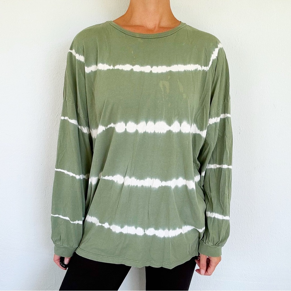 ASOS green white tie dye stripe oversized long sleeve tee size 4